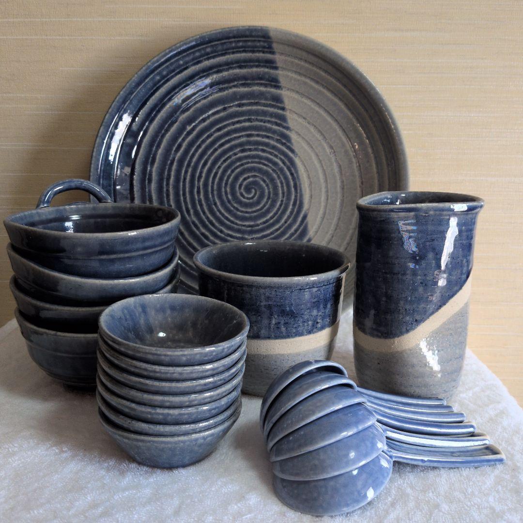 たち吉オシャレ・レンゲ他 ネイビー グレー 食器セット 約30cm・大皿