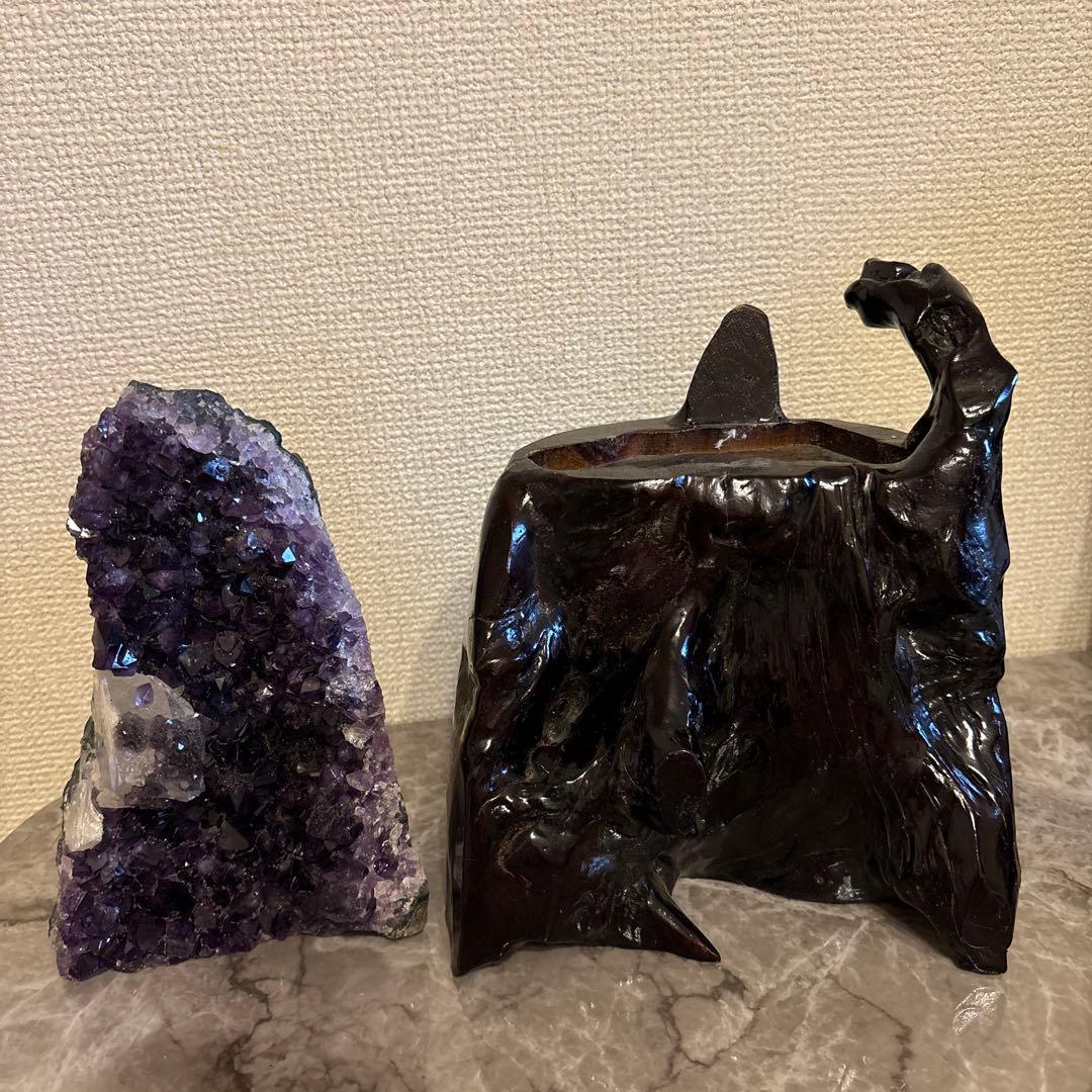 ウルグアイ産♡アメジストドーム♡カルサイト共生♡専用台座セット♡総重量2.7kg