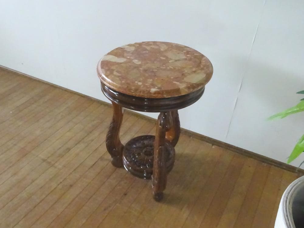 myne　イタリア　猫脚　大理石/オニキス　丸型　花台　サイドテーブル