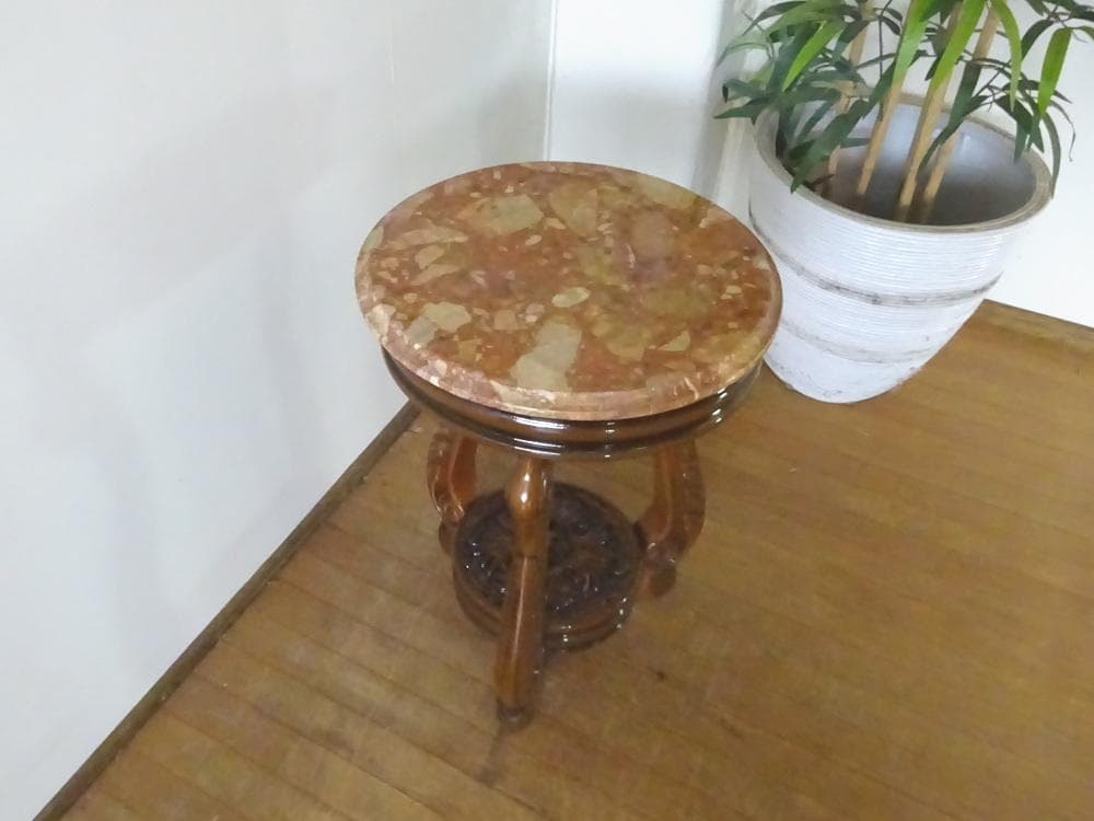 myne　イタリア　猫脚　大理石/オニキス　丸型　花台　サイドテーブル