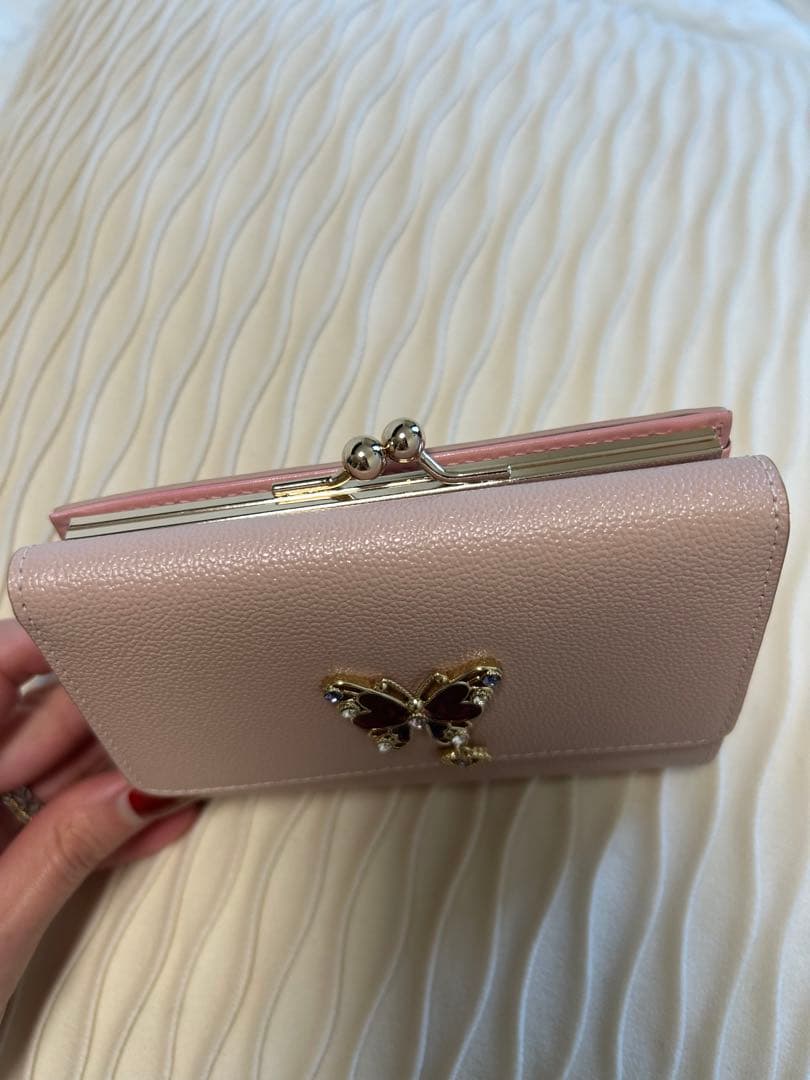 ちび　蝶の装飾付きピンク二つ折り財布　ANNA SUI アナスイ