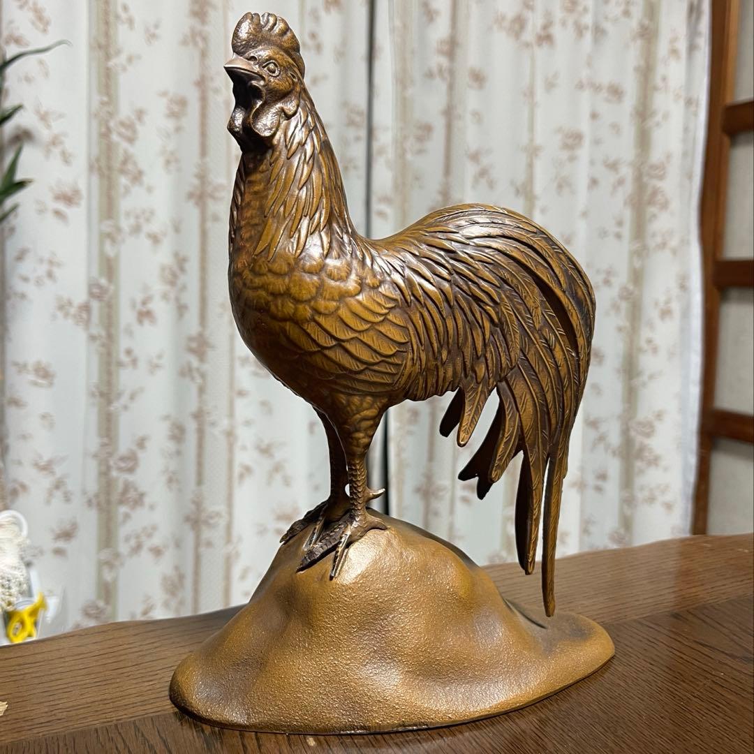 アンティーク　金属製　鶏置物