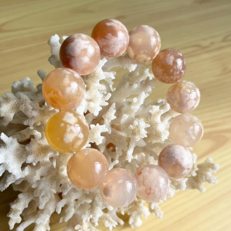 最々終値下！！美麗！サクラ瑪瑙 ブレス 天然石 ピンク オレンジ ベージュ