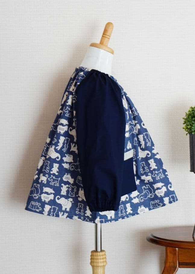 男の子　女の子　スモック　110 　ネイビー　紺　動物