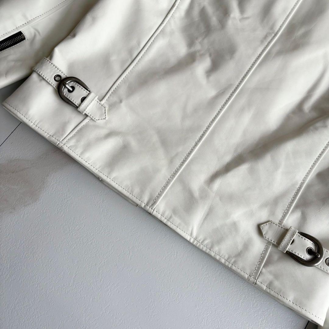 人気◆リューグーレザーズ シングル ライダース レザー ジャケット 白 Lサイズ