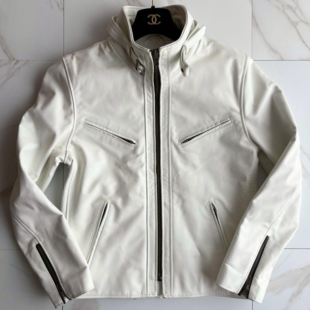 人気◆リューグーレザーズ シングル ライダース レザー ジャケット 白 Lサイズ