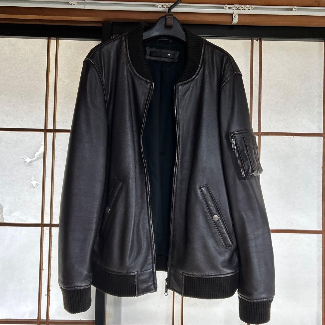 リブ襟ライダース 羊革 本革100% ブラウン Lサイズ