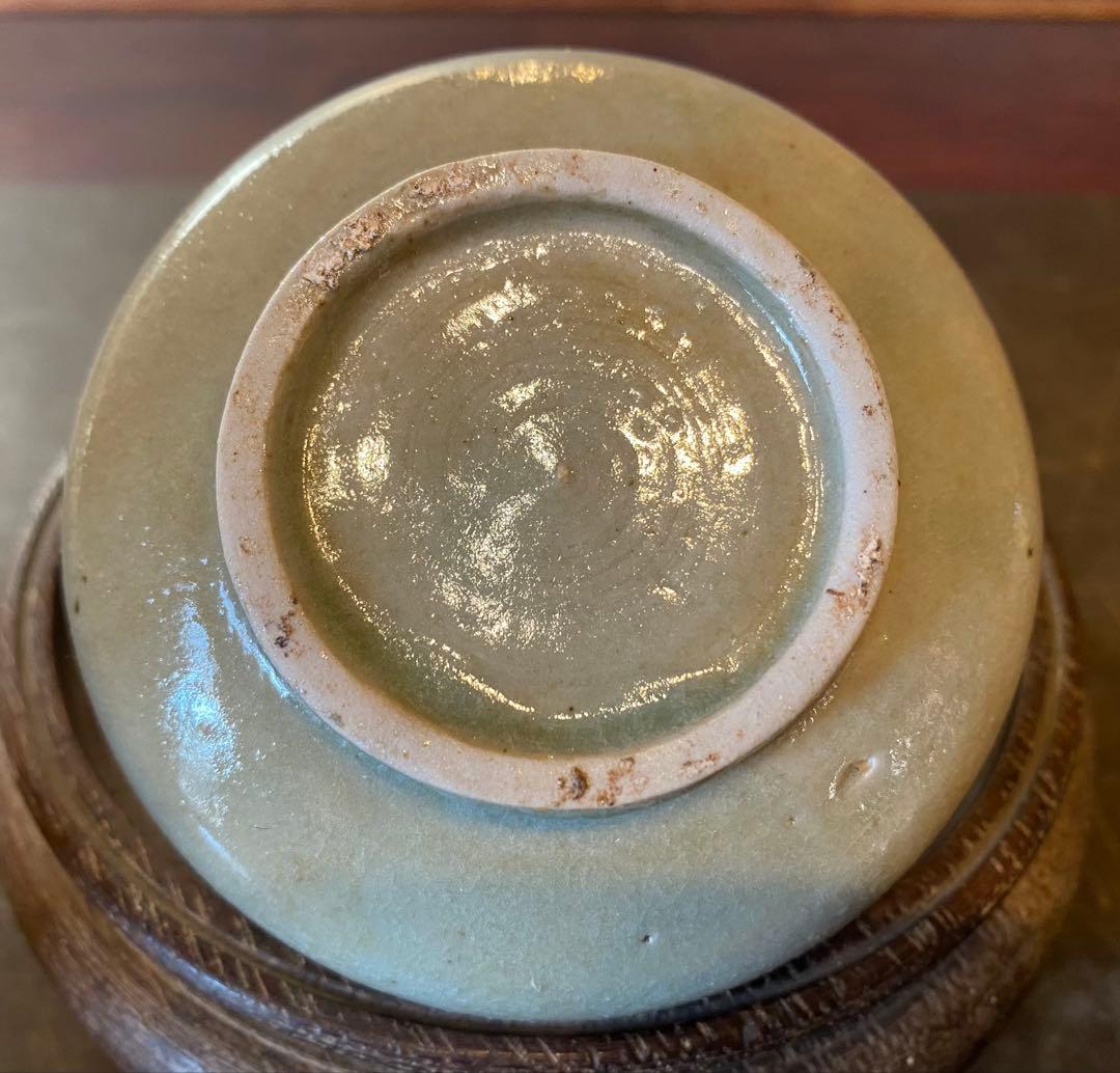 緑青磁　水滴・一輪挿し　鑑賞台付 沈船品 ヴィンテージ　レア 中国　台湾茶器