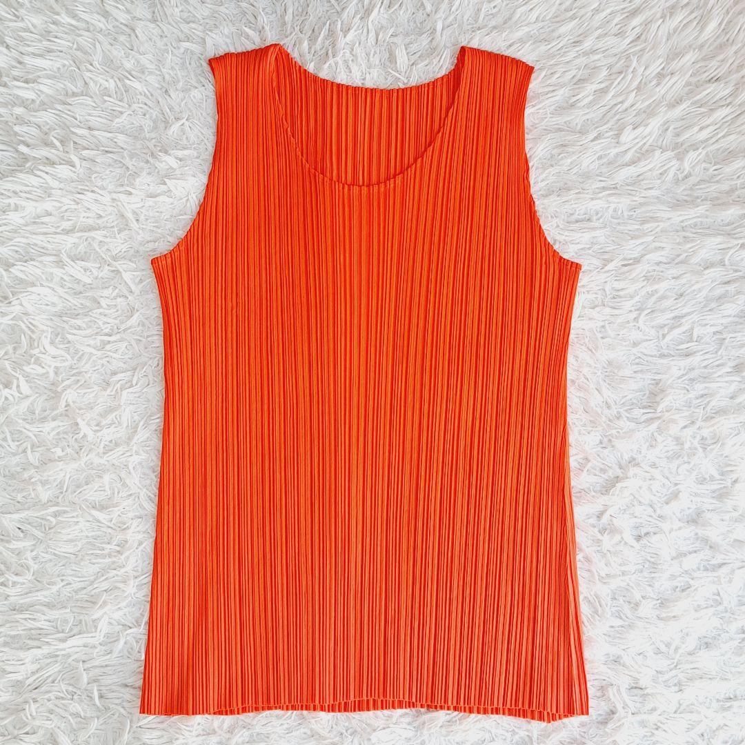 美品✨プリーツプリーズイッセイミヤケ プリーツタンクトップ オレンジ サイズ4