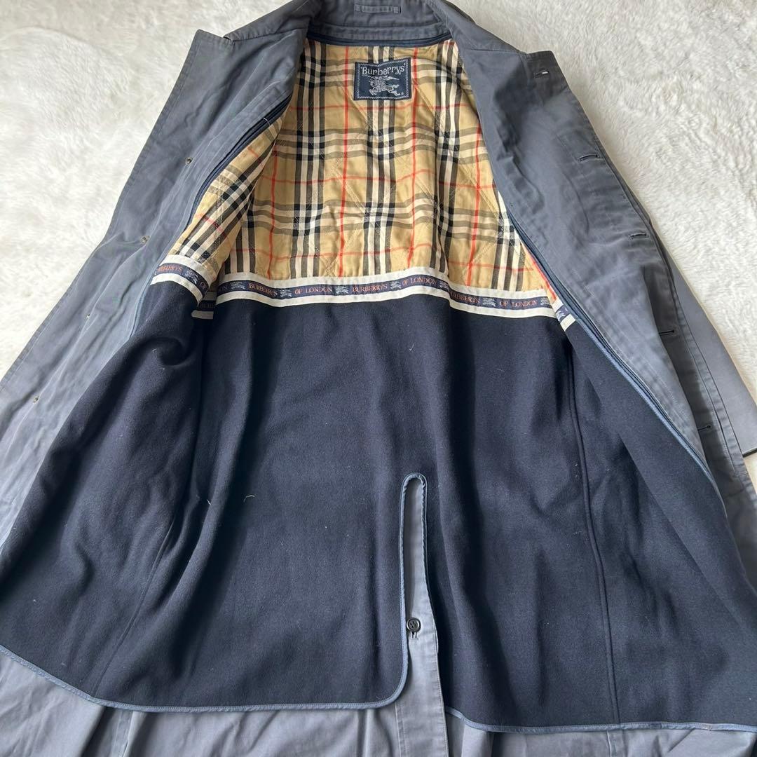 希少カラー バーバリー ステンカラーコート ライナー付 2way ネイビーグレー