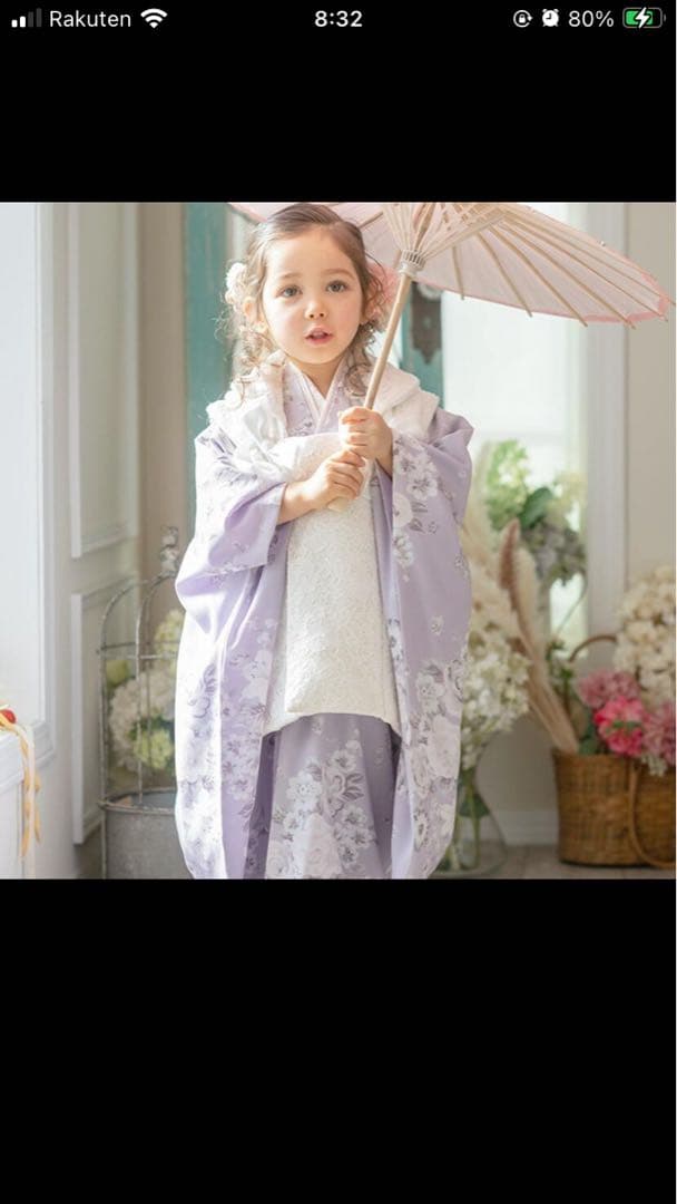 七五三 子供 着物 薄紫色 ラベンダー 花柄 被布 襦袢 草履 足袋セット