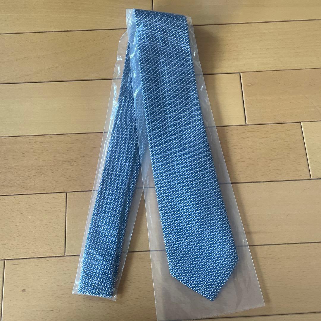 HERMES ネクタイ 青 幾何学模様