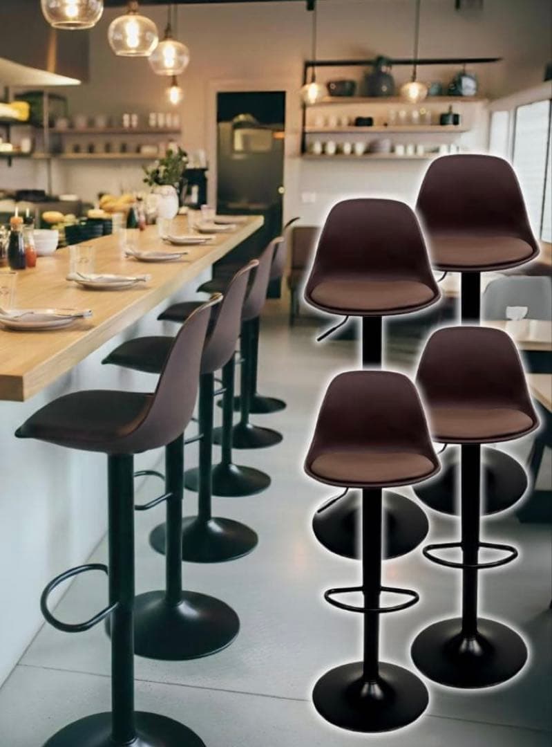 バーチェア 4脚セット ブラウン×ブラック