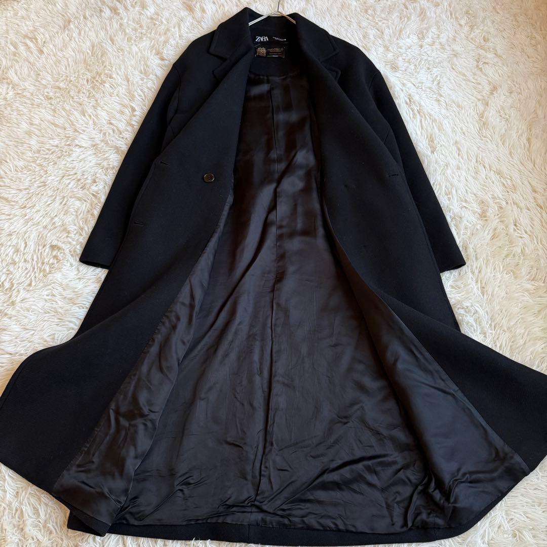 ZARA ザラ マンテコ ダブル チェスターコート ロング黒 M 通勤 高見え