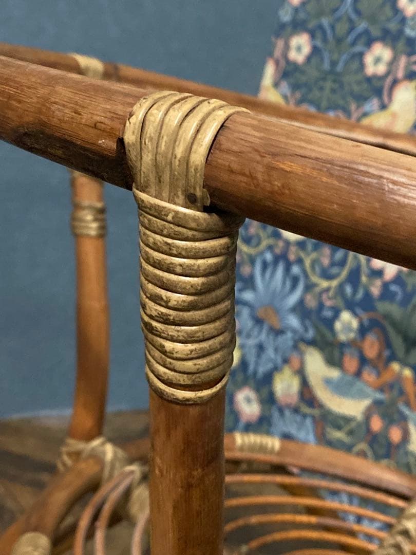 ラタン ガラステーブル 昭和レトロ 当時物 籐 インテリア アンティーク 丸