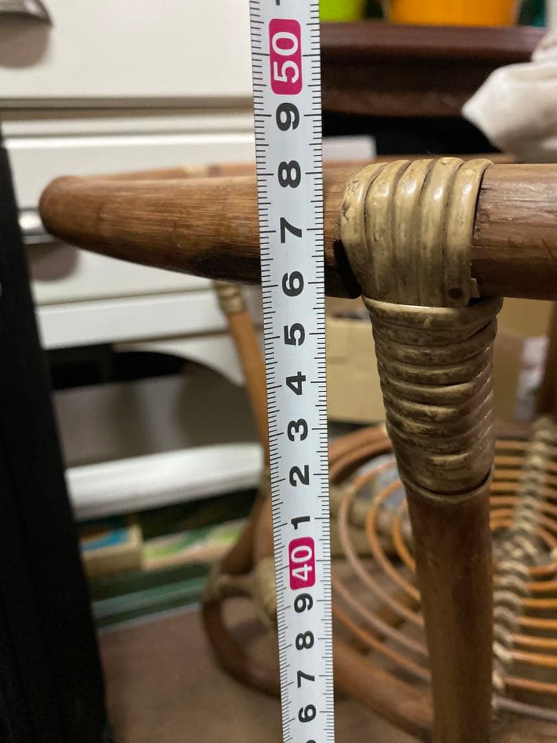 ラタン ガラステーブル 昭和レトロ 当時物 籐 インテリア アンティーク 丸