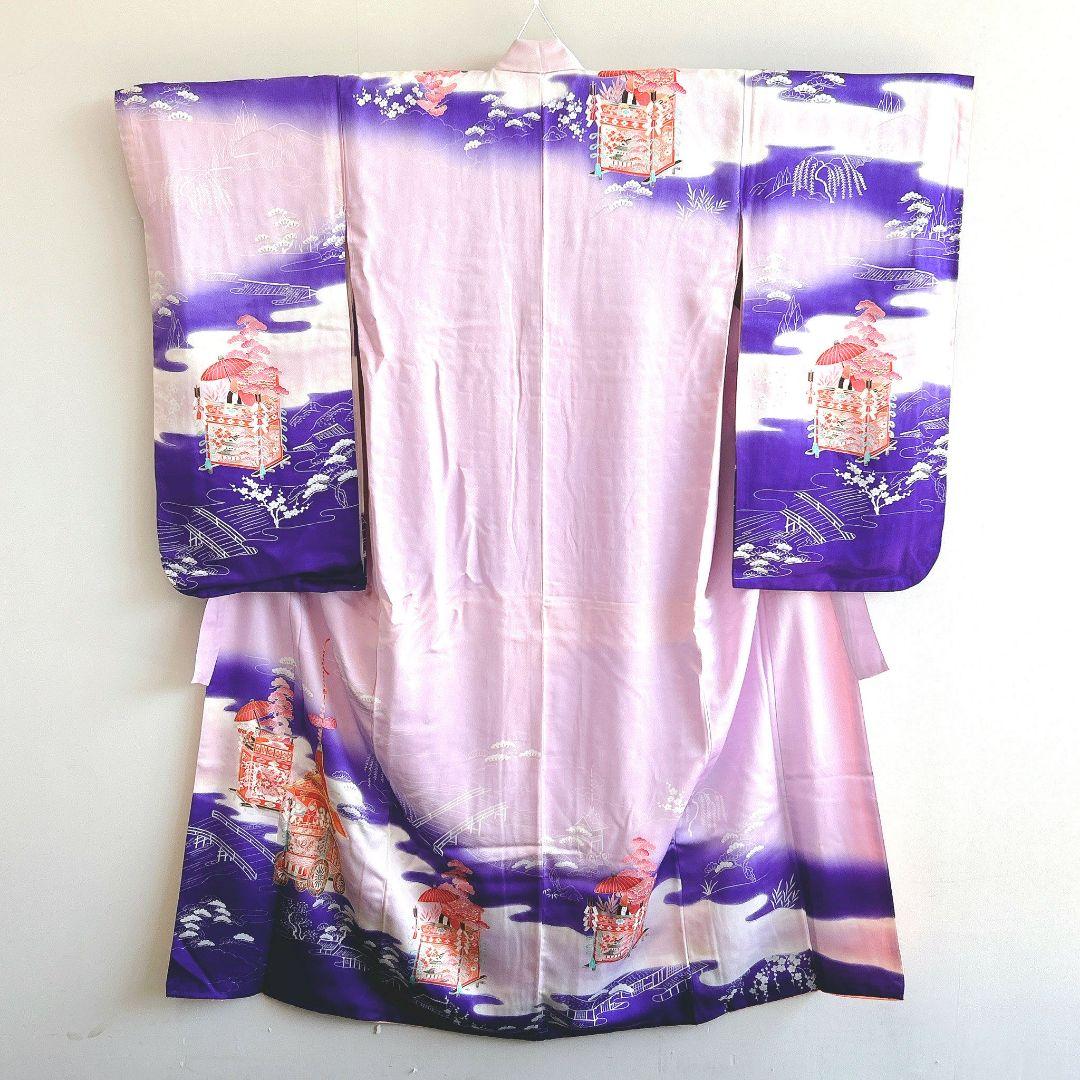 セット　七五三　7歳女の子　長着＆作り帯＆袖なし長襦袢＆小物　ラベンダー×紫葵祭