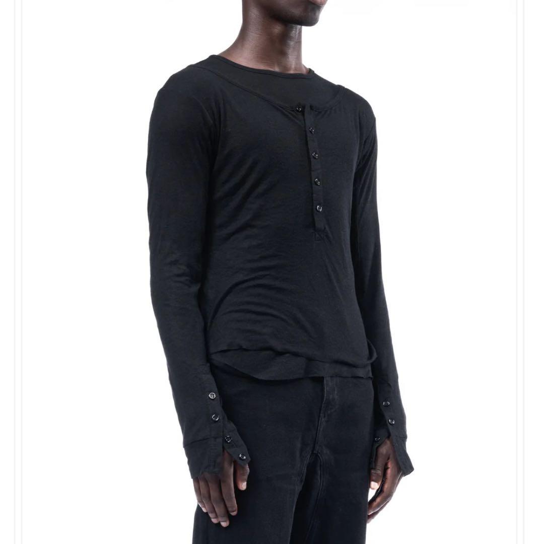 no faith studios レイヤードボタンロングスリーブ ロンT 黒2