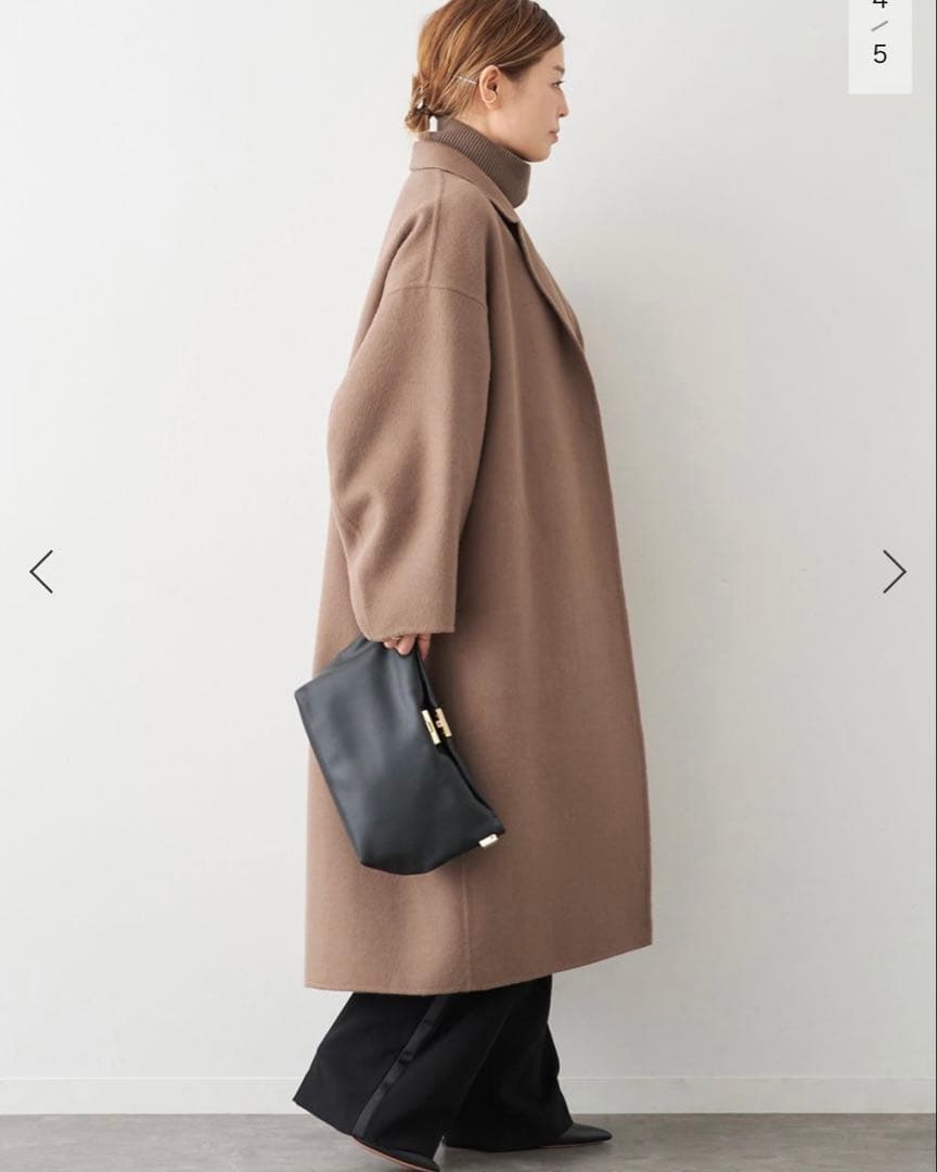 ドゥーズィエムクラス　ウールアンゴラリバーコート　ベージュ　ブラウン