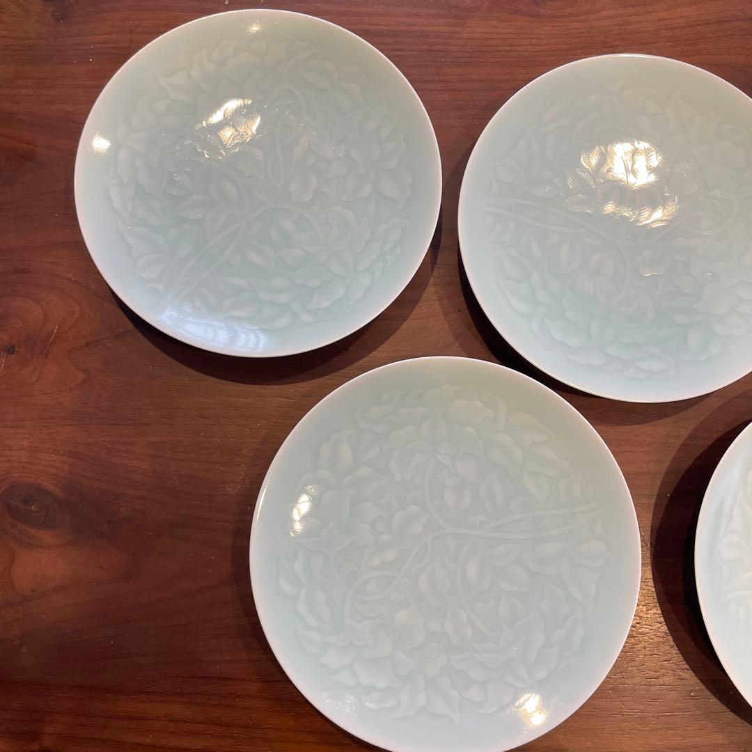 美濃焼 有田焼 快山窯 青白磁唐草文皿 銘々皿 5枚 セット