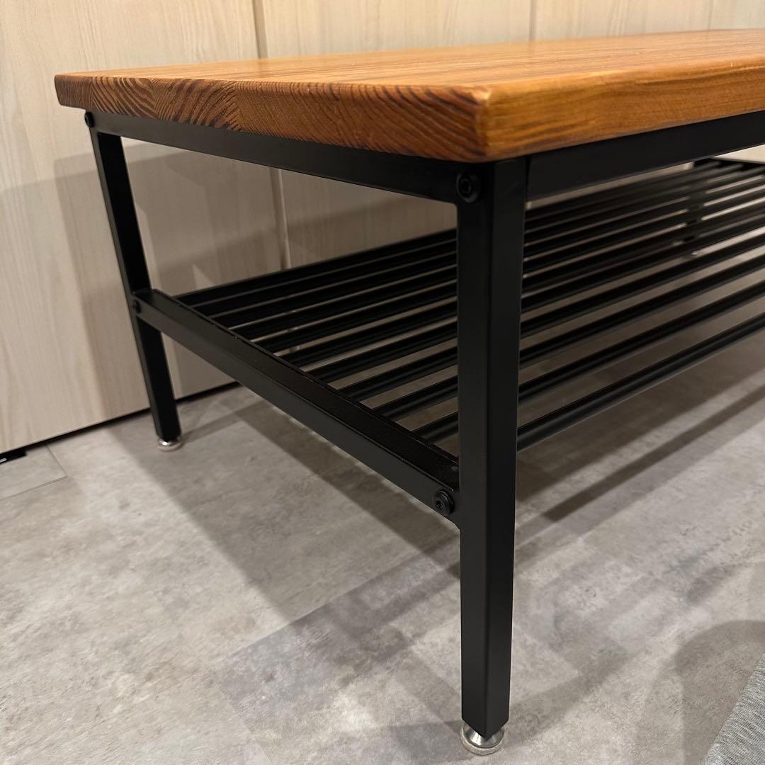 無垢材 センターテーブル 一枚板 棚付き インダストリアル ローテーブル