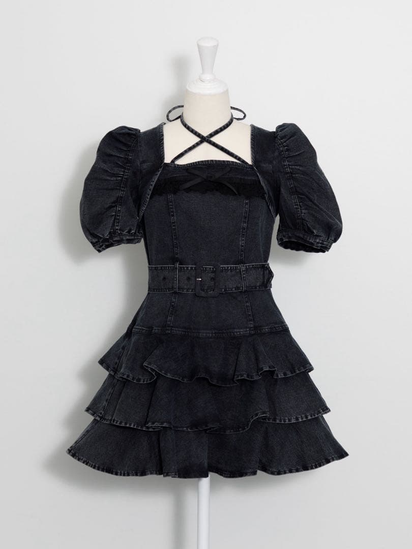 Pium ティアードフリルミニワンピース ブラック デニム ピウム