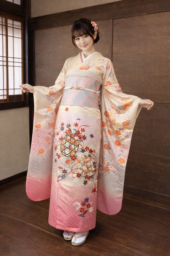 振袖 フルセット6点サイズS〜M 刺繍　飾花文　暈し染め　金糸　金彩　正絹