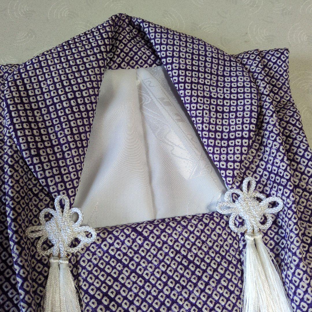 七五三３歳正絹総絞り手縫いの被布（紫色）中綿無し