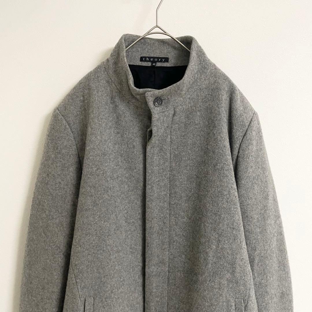 美品【Theory/セオリー】ウール スタンドカラーロングコート グレー 40