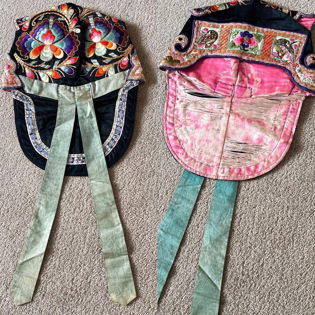 中国　アンティーク　1900年代初期　伝統的な刺繍帽子　希少　骨董