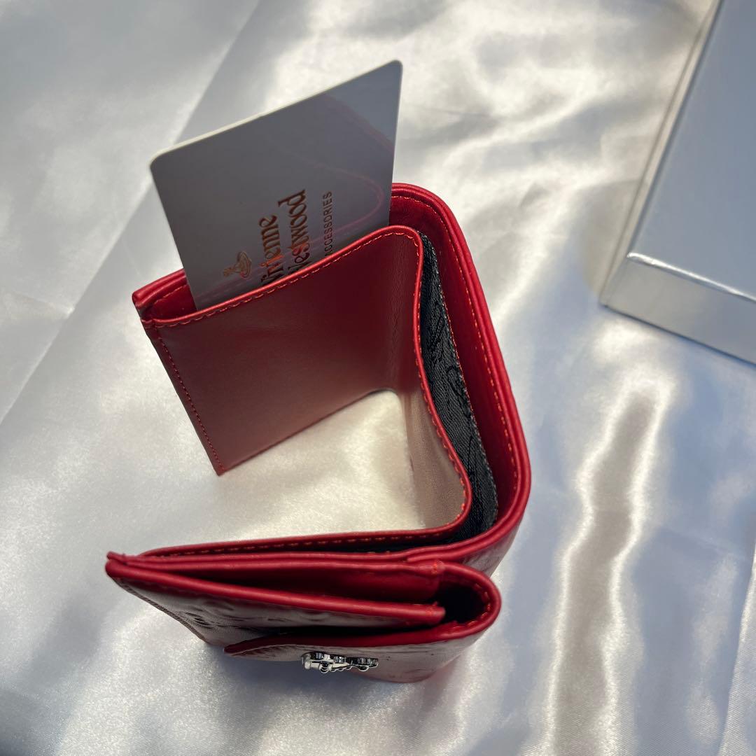 新品 Vivienne Westwood レッド ヴィヴィアン柄 三つ折り財布