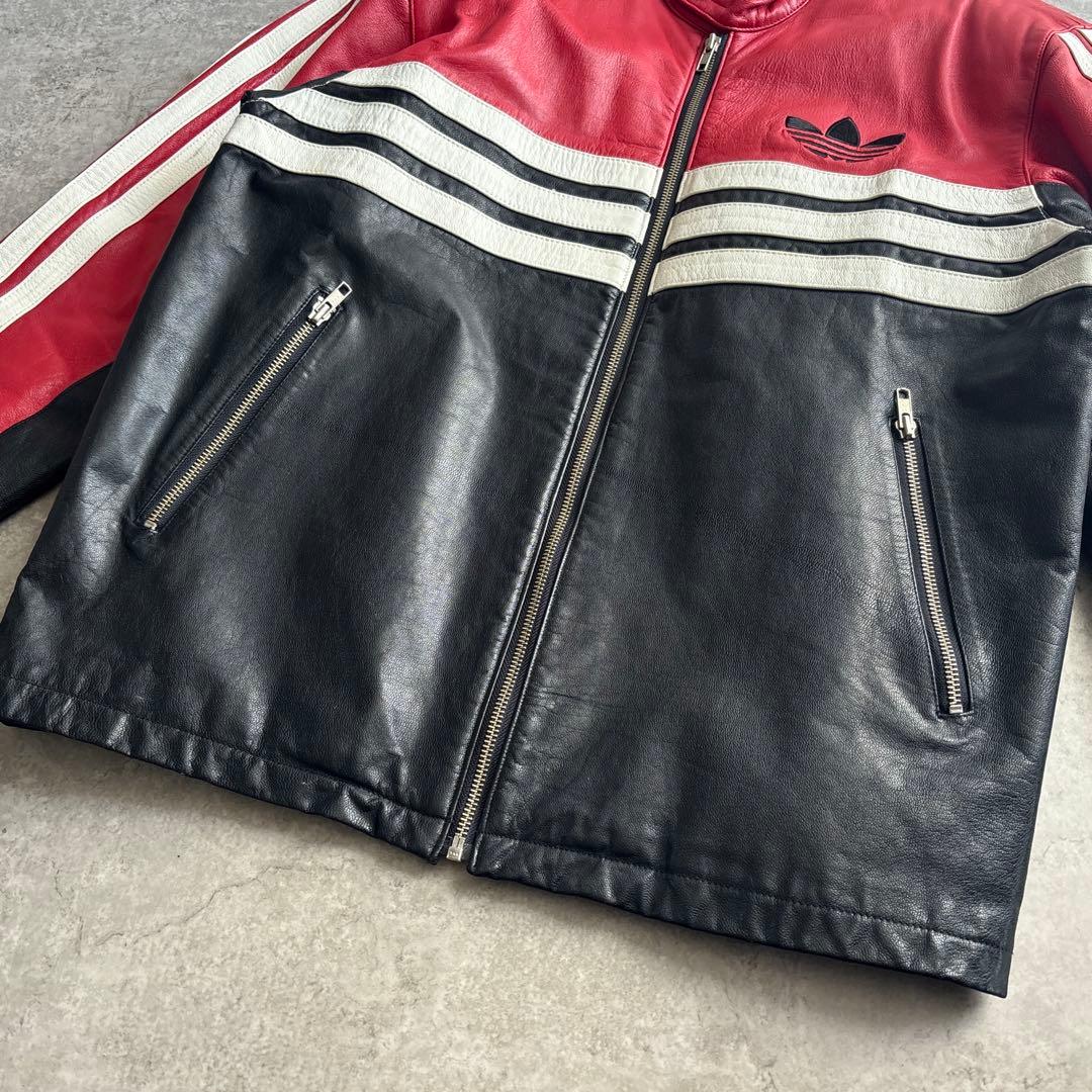 90's■adidas 【L】本革 羊革レザージャケット ライダース デサント製