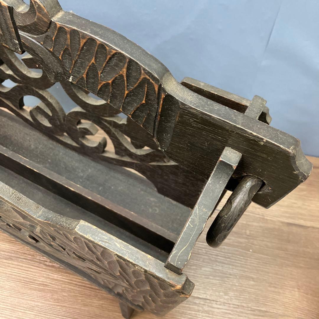 A-3 昭和レトロ アンティーク 木製 マガジンラック 民芸家具 彫刻