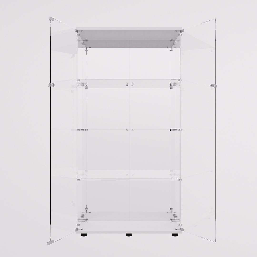 【新品】ガラスコレクションケース｜背面ミラー仕様｜4段両扉ワイド白｜フィギュア棚