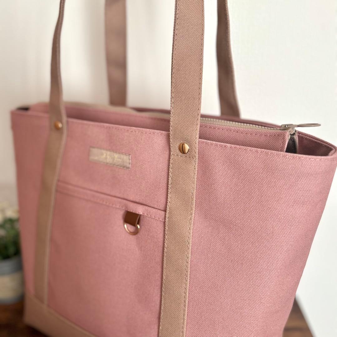 【ゆー】あおりポケット付きトートバッグL 倉敷8号帆布　スモーキーコーラル