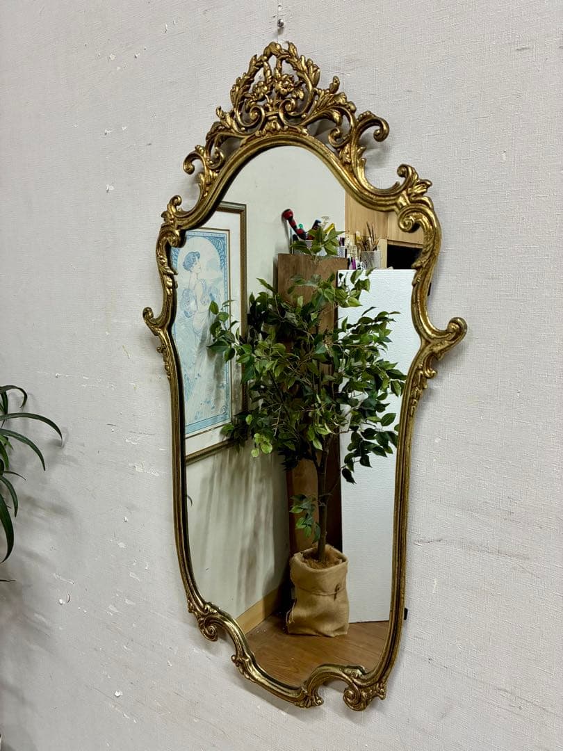 管460☆イタリア製☆真鍮製☆アンティーク☆ウォールミラー☆壁掛け鏡