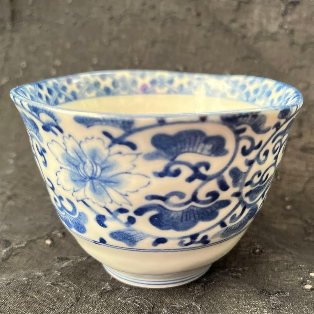 柿右衛門　染付花唐草　角福　渦福　小鉢　蕎麦猪口　3客組　蛸唐草