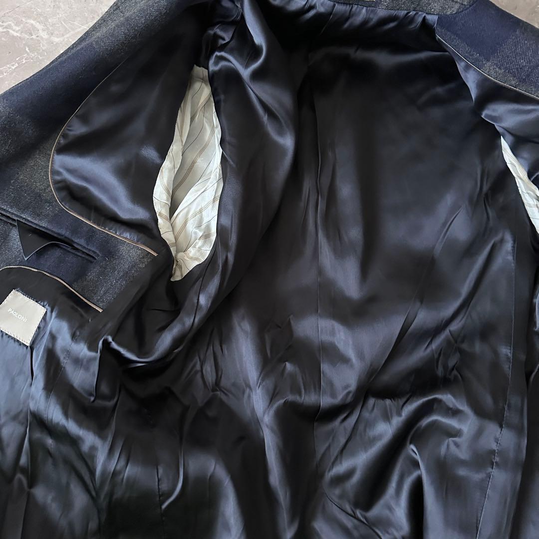 PAOLONI パオローニ チェック柄 ウールメルトン チェスターコート L