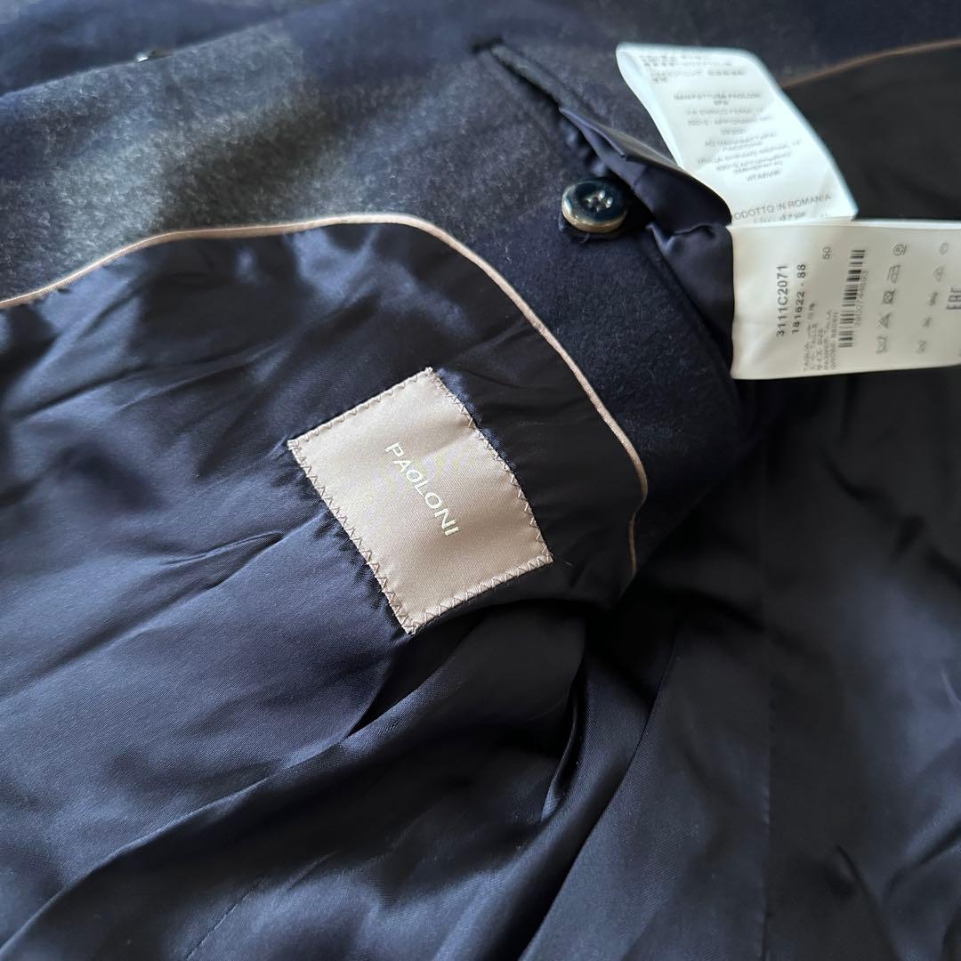 PAOLONI パオローニ チェック柄 ウールメルトン チェスターコート L