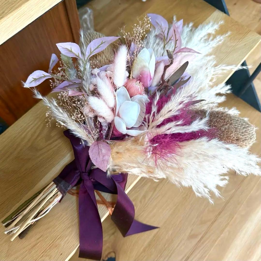 オーダーメイドドライフラワーブーケ パープル ホワイト