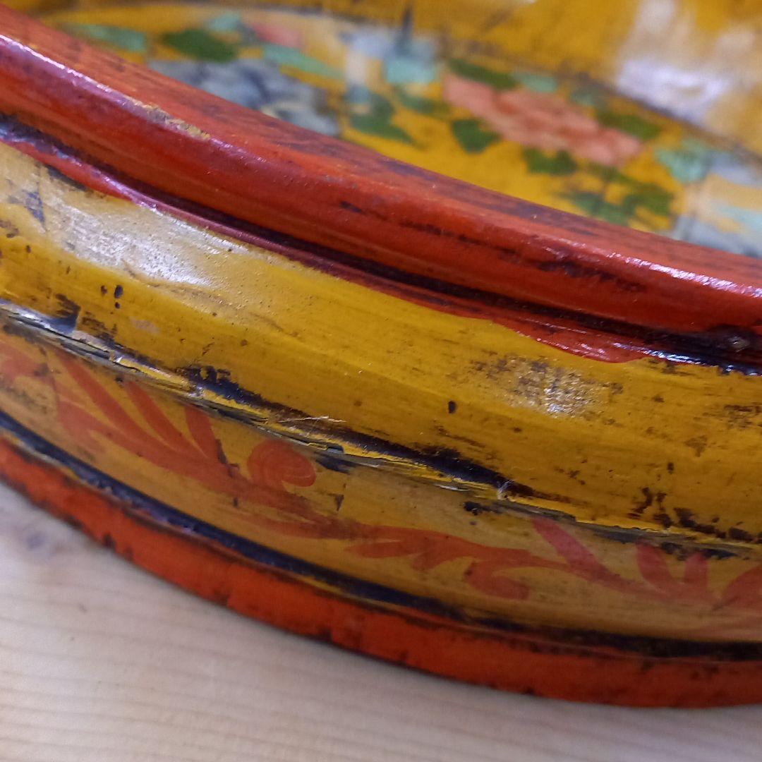 アンティーク　木製　手桶　黄色