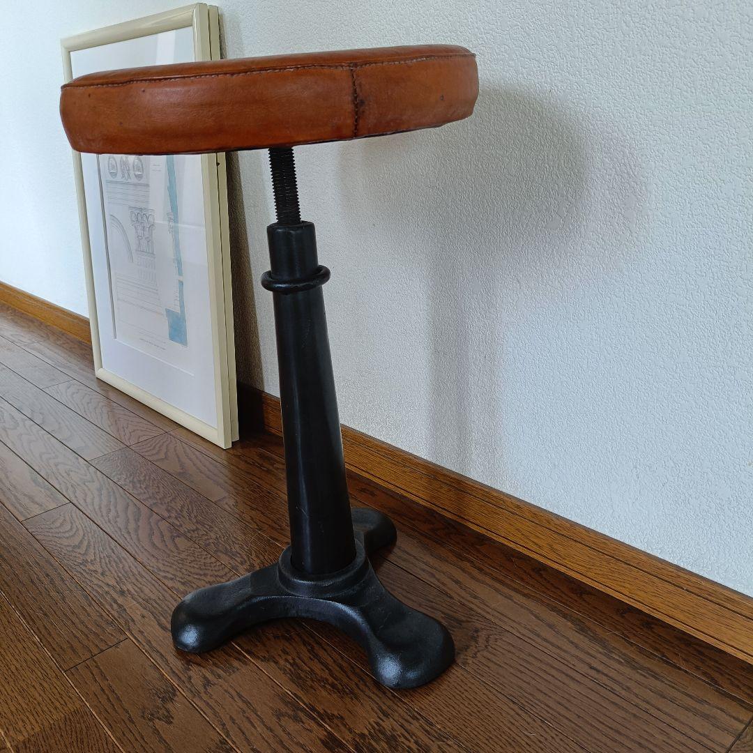 インダストリアル アイアン スツール ビンテージ singer 本革 チェア ①