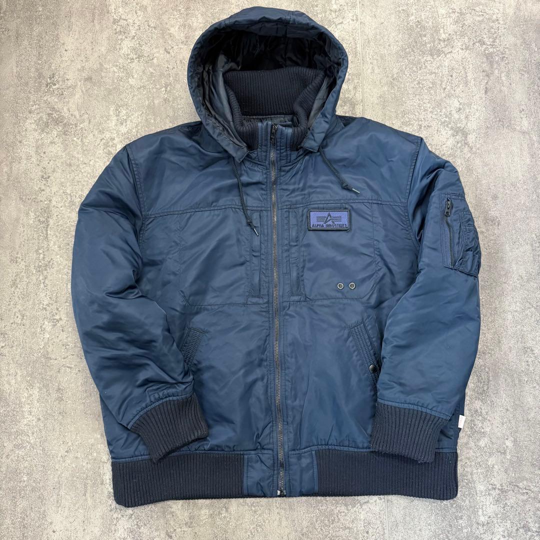 ALPHA アルファ フーデッド リブジャケット ネイビー