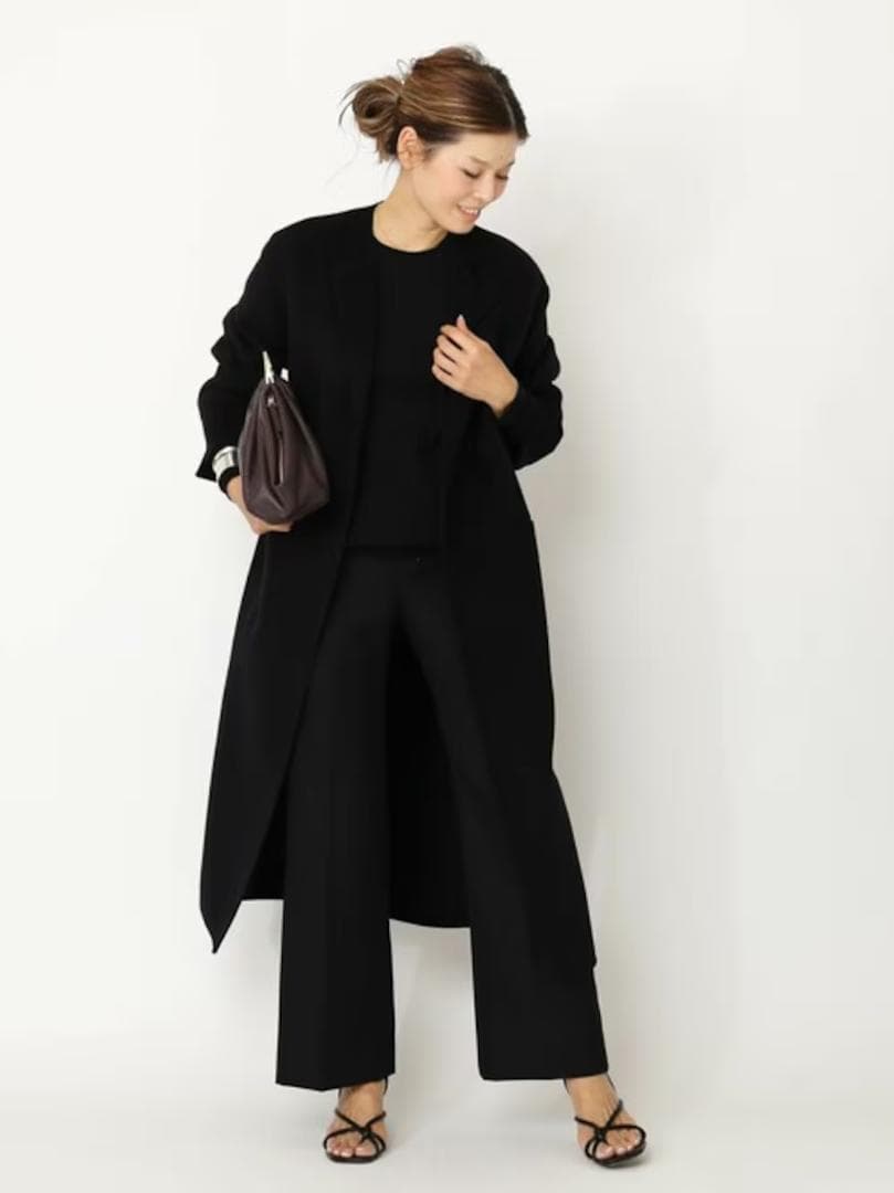 ドゥーズィエムクラス　victorianリバーロングノーカラーコート ブラック