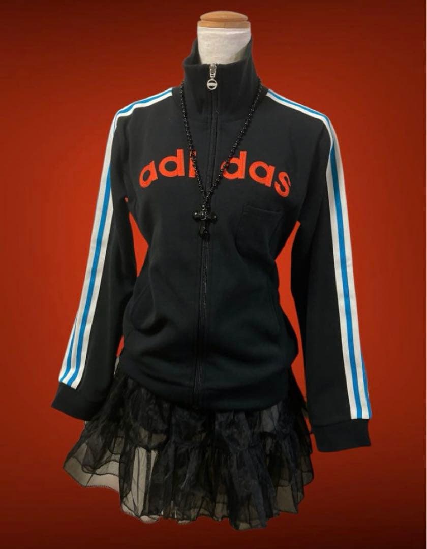 レアデザインadidas3本線刺繍トラックジャケットy2kフェアリーグランジ古着