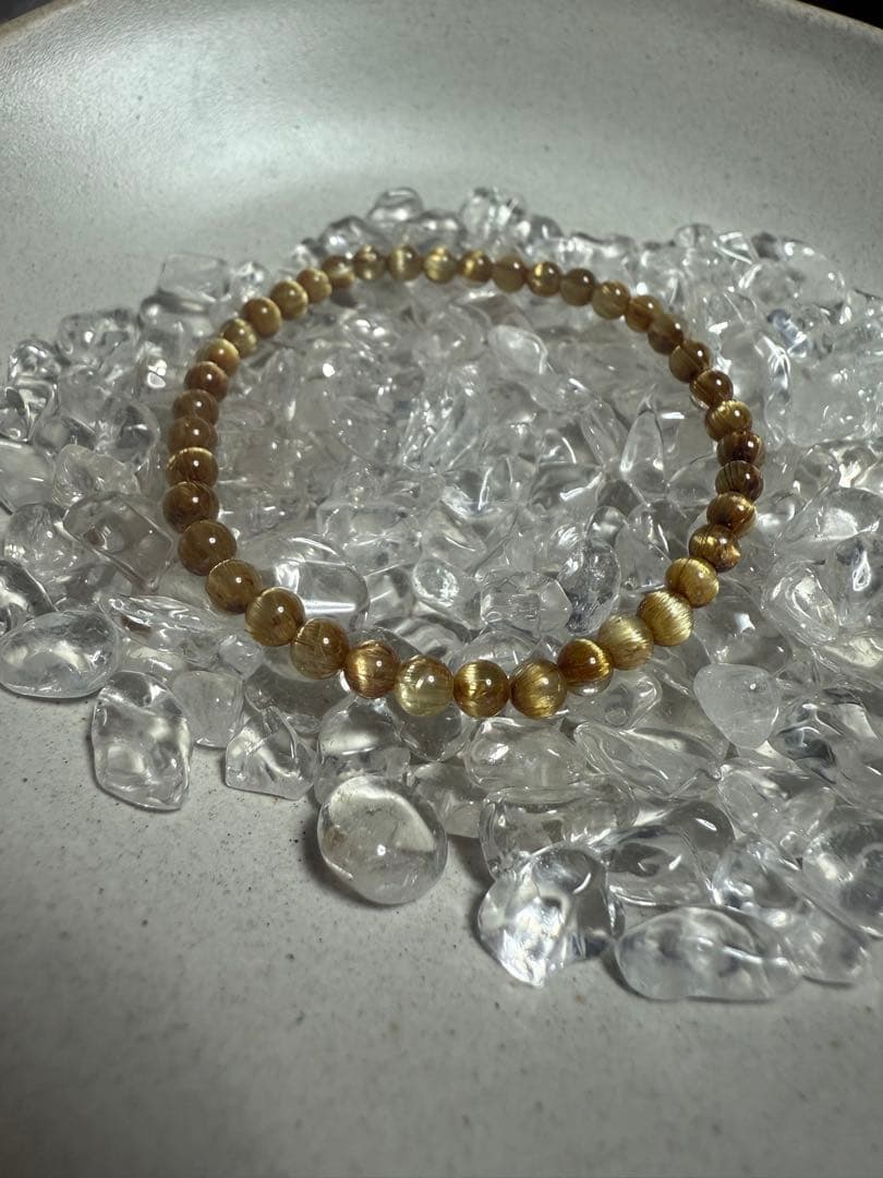 ゴールド　ルチルクォーツ　タイチンルチル　キャッツアイブレスレット