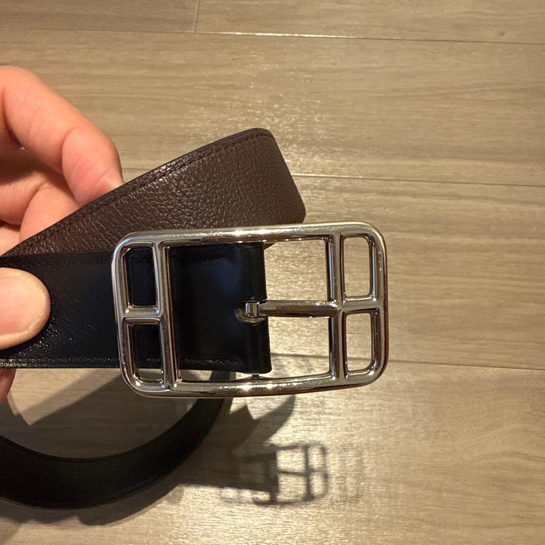 エルメス メンズ レザーベルト ブラウン&黒リバーシブル（約104.5cm）