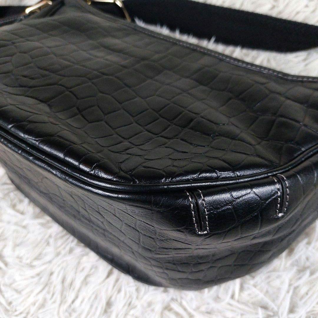 未使用級 aniary クロコ型押し レザー ボディバッグ ショルダーバッグ 黒