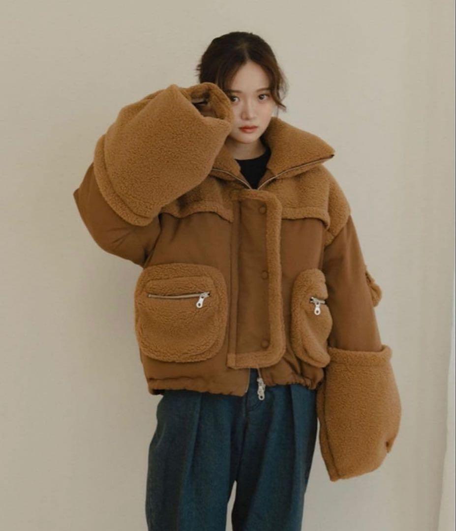 完売品 PINUE ピヌエ ボアコンビダウン ブラウン ダウンジャケット