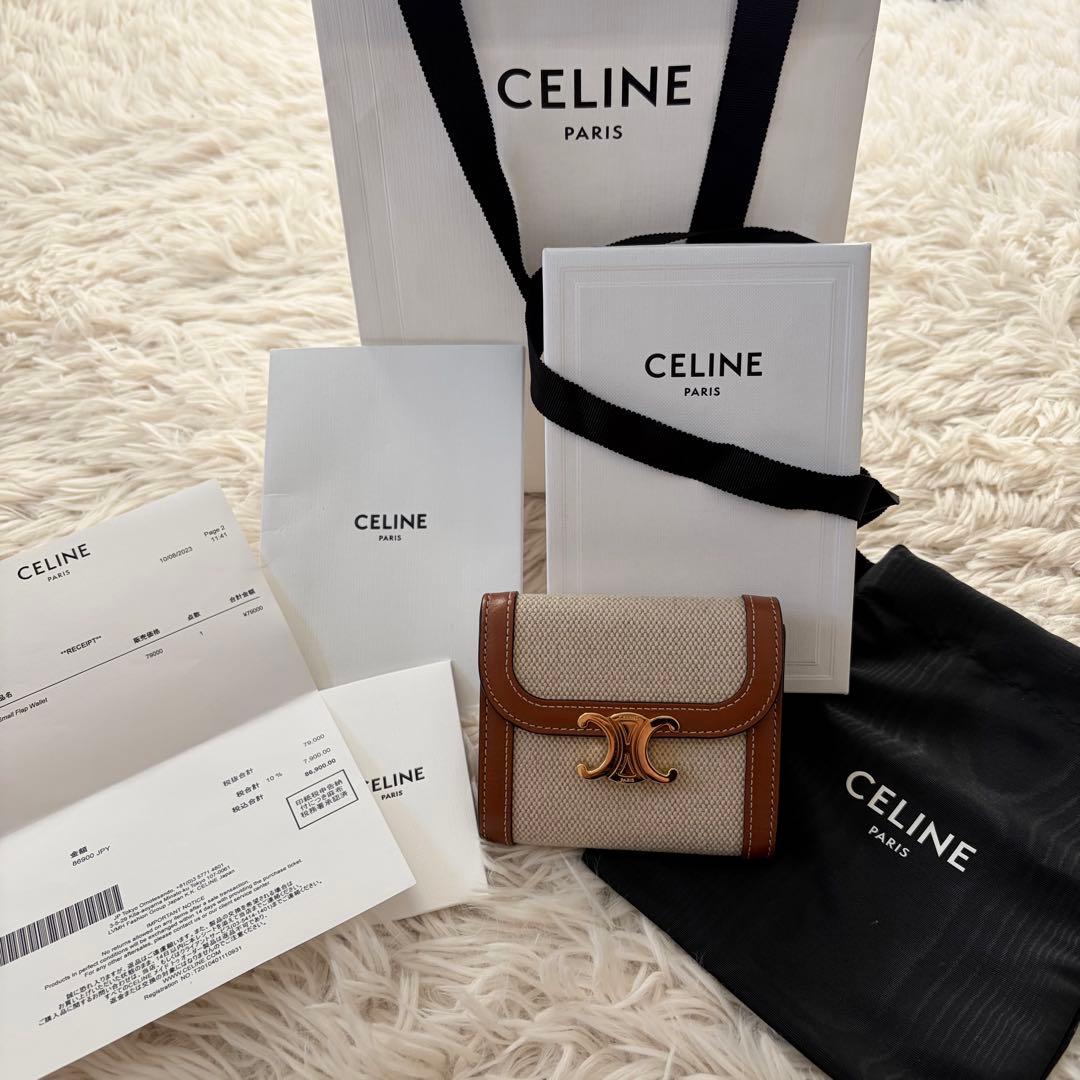 【未使用品級】セリーヌ 三つ折り財布 トリオンフ スモールフラップウォレット